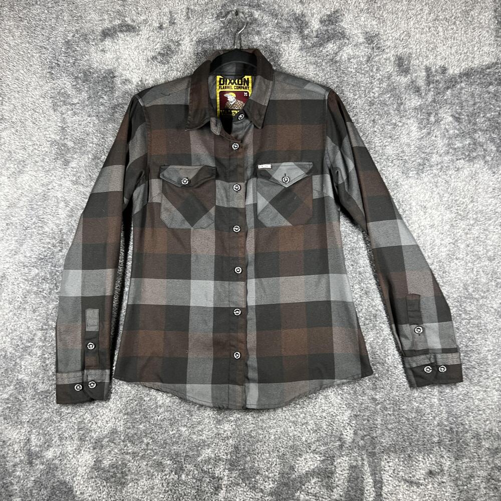 DIXXON Shirt Womens M Gray Plaid Button-Up Long Sleeve Twill Pockets Valencia